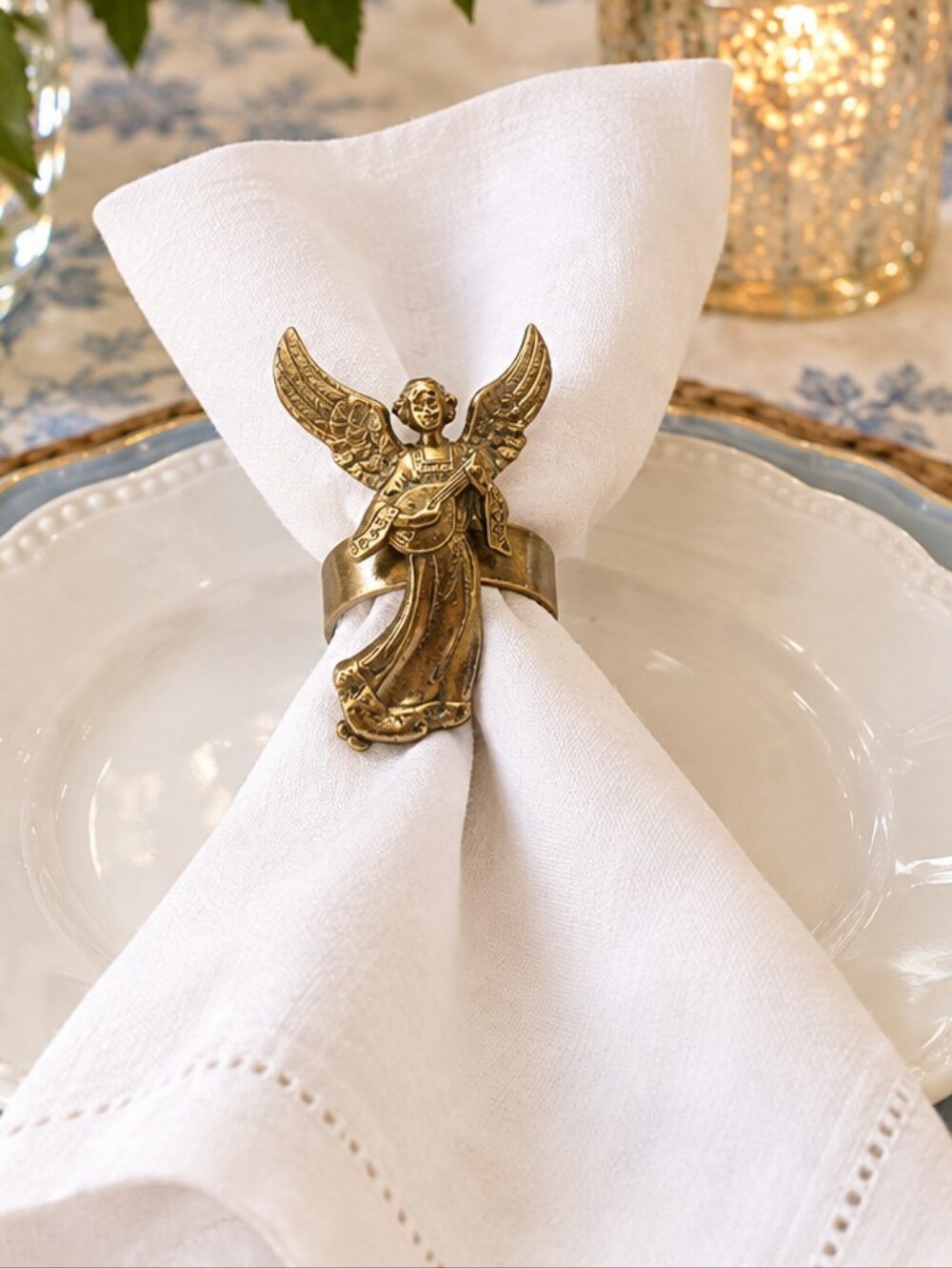 Cherub Playing Mandolin, Heavy Brass Figural Accent, Made in India, Napkin Ring